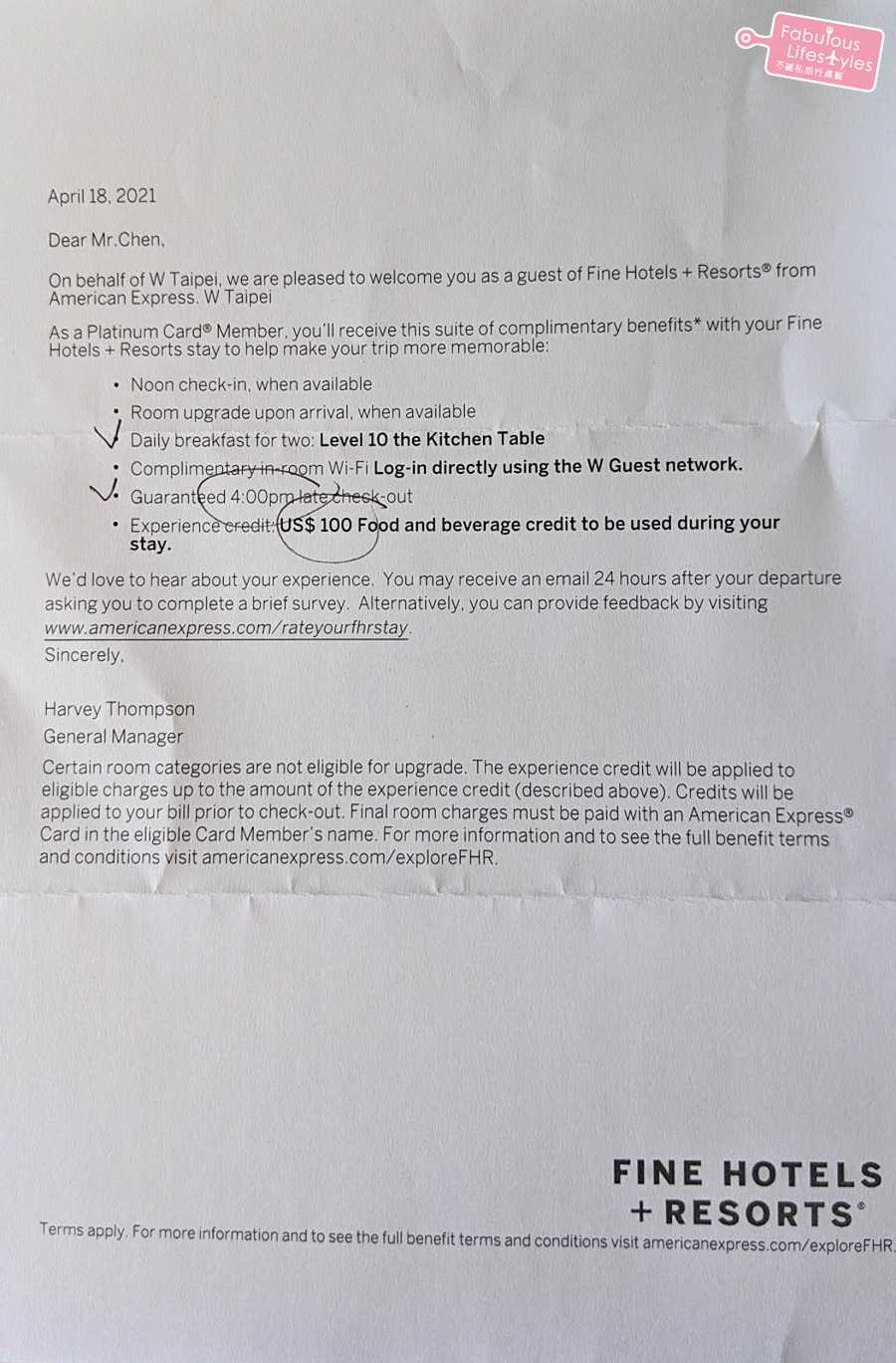 全球豪華酒店及度假村住宿優惠 Fine Hotels & Resort』專屬禮遇